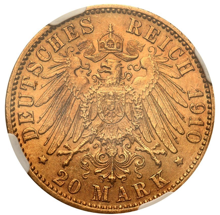 Niemcy, Prusy. Wilhelm II. 20 Marek 1910 J Hamburg NGC MS61